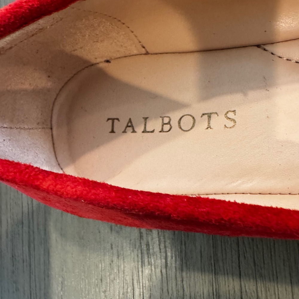 Talbots Women 9 M Red Suede Patent‎ Cap Toe Ballet Flats Bow Detail Low Heel - Picture 10 of 13
